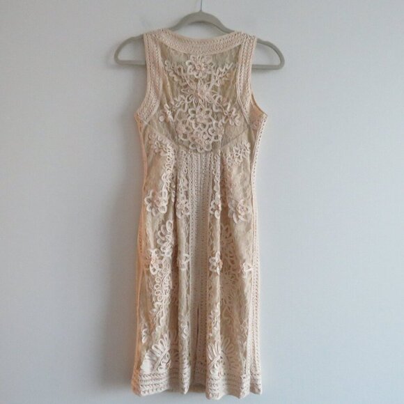 VINTAGE SUE WONG NOCTURNE Cream Soutache Lace Floral Shift Dress Y2K - Size US 8 - Picture 12 of 16